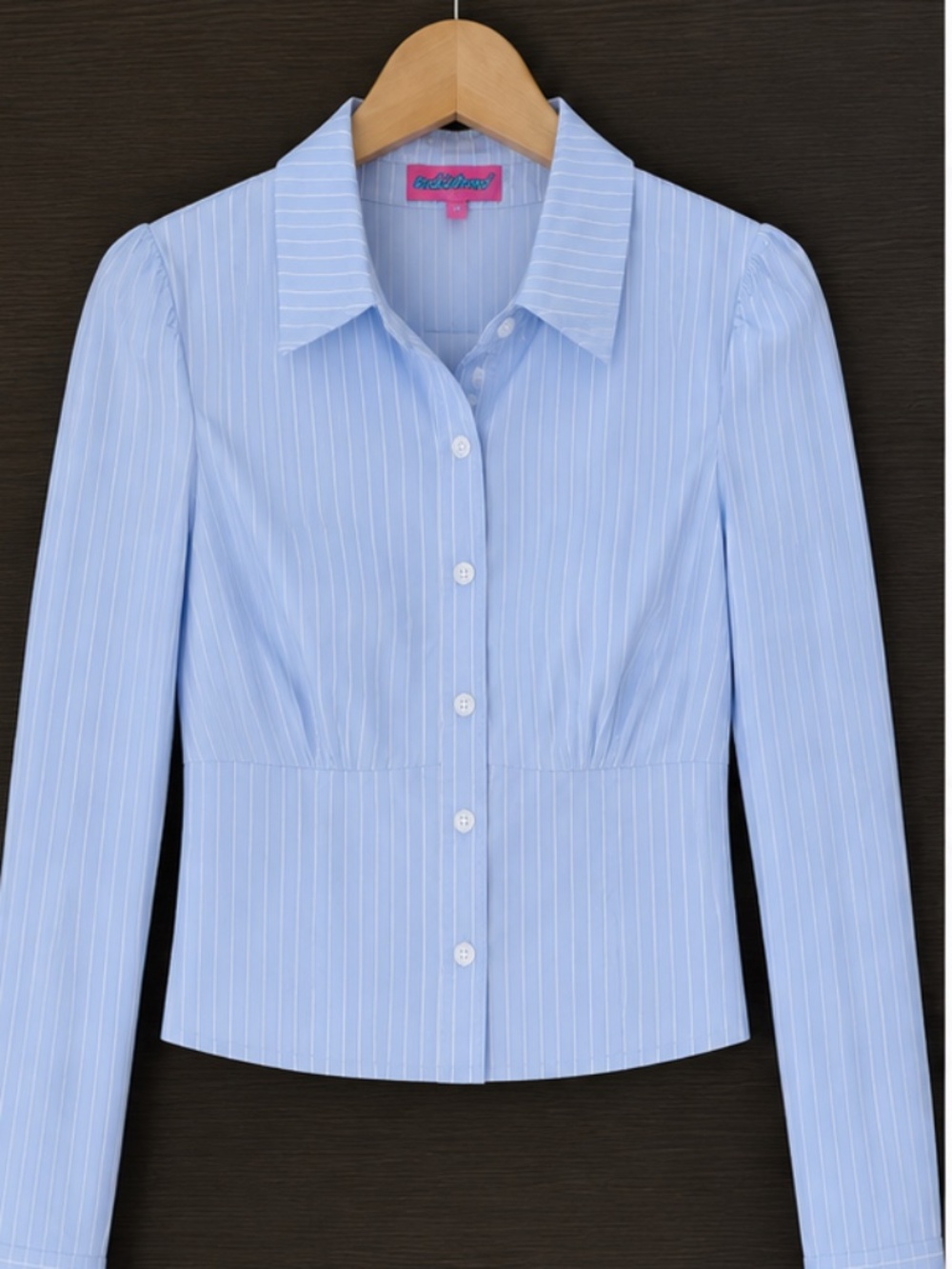 Edikted Blue Pinstripe Cropped Button Front Blouse Size Medium Y2K